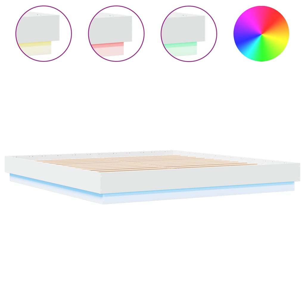 vidaXL Bed Frame with LED without Mattress White 180x200 cm Super King