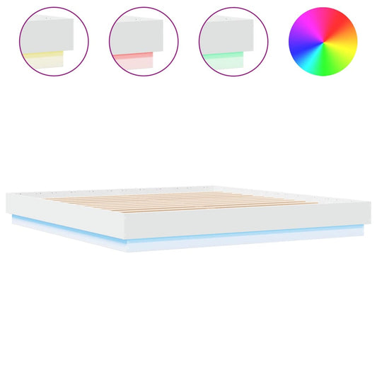 vidaXL Bed Frame with LED without Mattress White 180x200 cm Super King