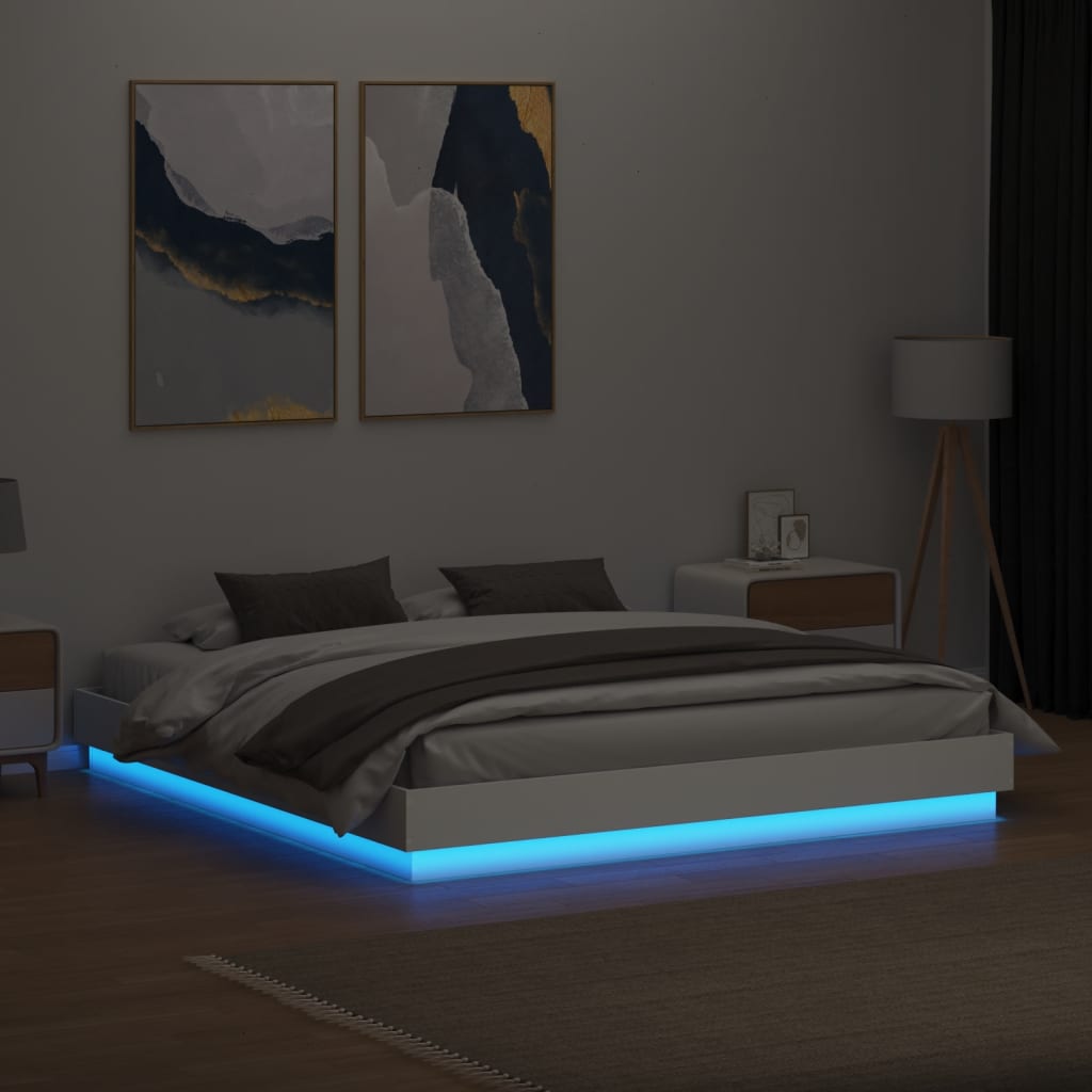 vidaXL Bed Frame with LED without Mattress White 180x200 cm Super King