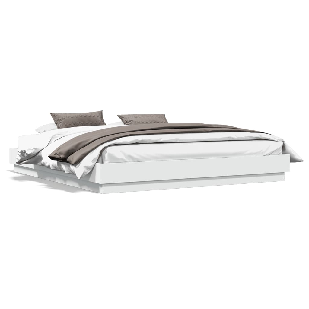 vidaXL Bed Frame with LED without Mattress White 180x200 cm Super King