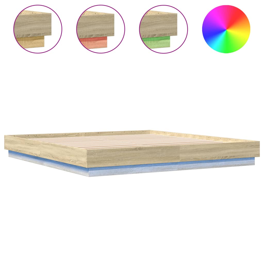vidaXL Bed Frame with LED without Mattress Sonoma Oak 180x200 cm