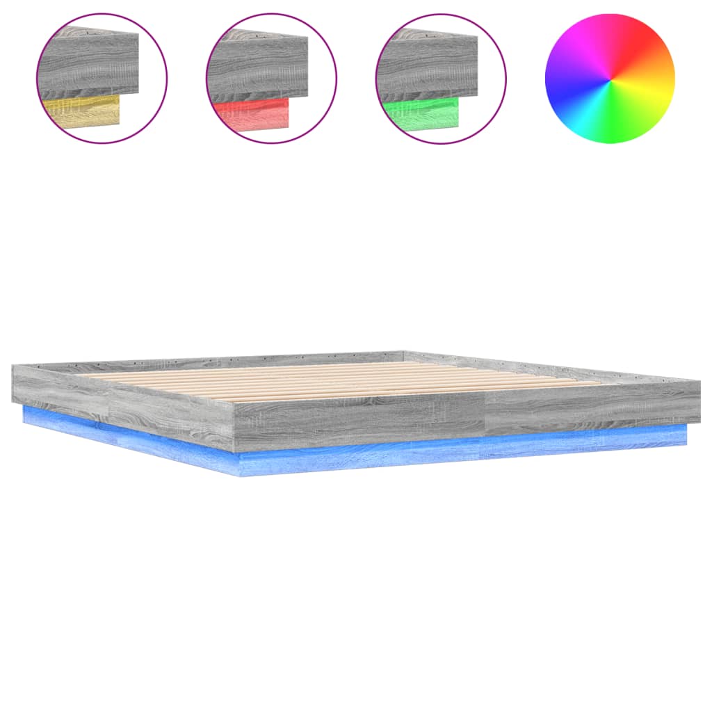 vidaXL Bed Frame with LED without Mattress Grey Sonoma 180x200 cm