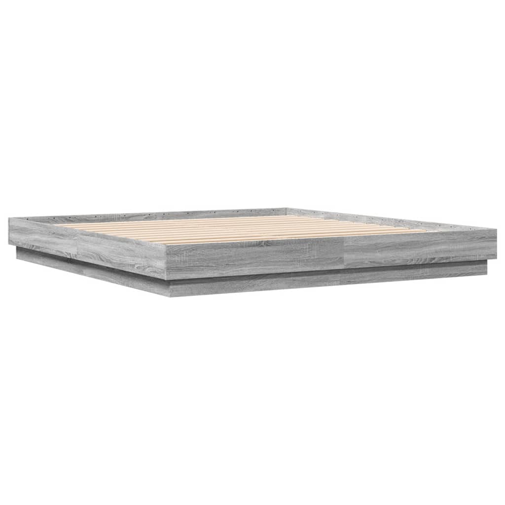 vidaXL Bed Frame with LED without Mattress Grey Sonoma 180x200 cm Super King