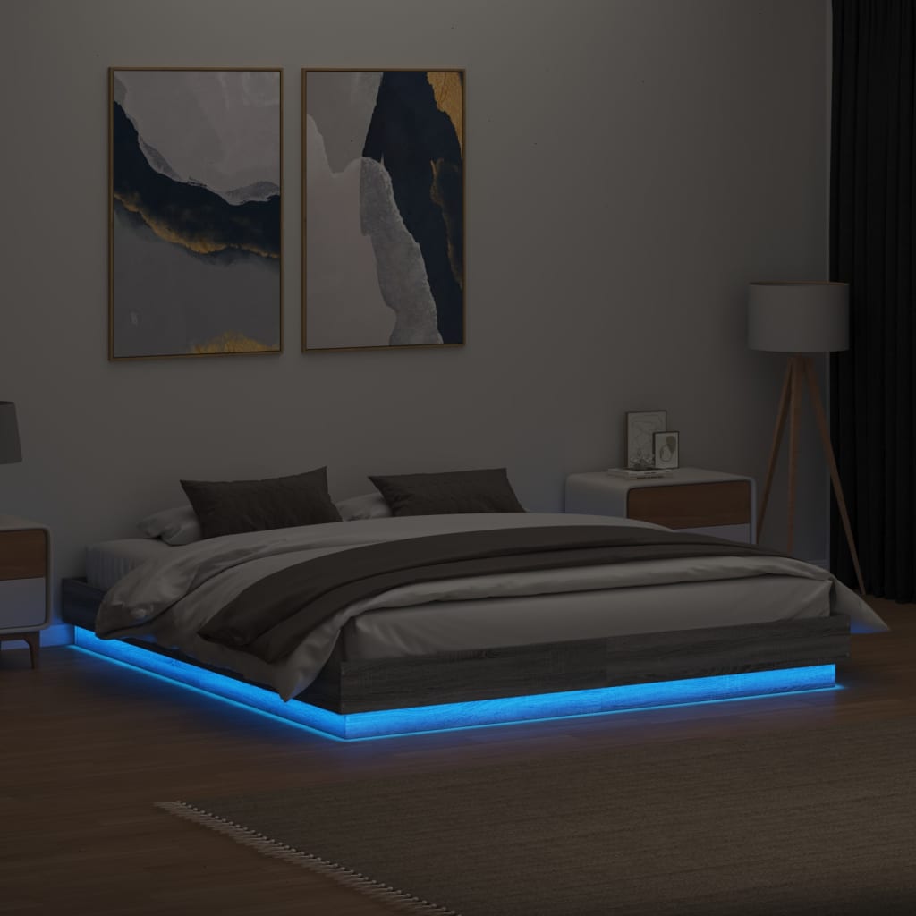 vidaXL Bed Frame with LED without Mattress Grey Sonoma 180x200 cm