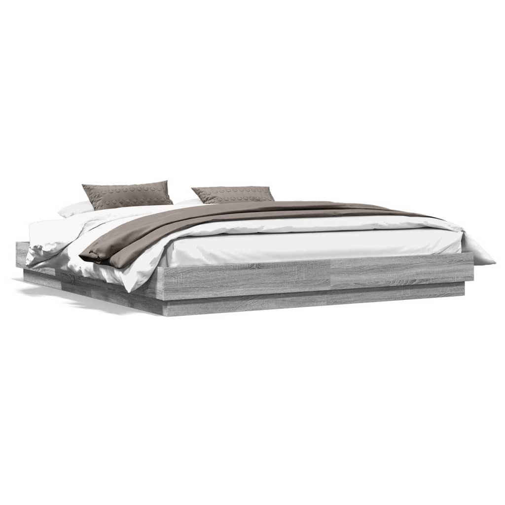 vidaXL Bed Frame with LED without Mattress Grey Sonoma 180x200 cm Super King