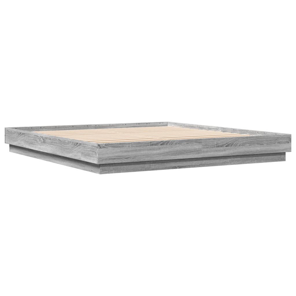 vidaXL Bed Frame with LED without Mattress Grey Sonoma 180x200 cm Super King