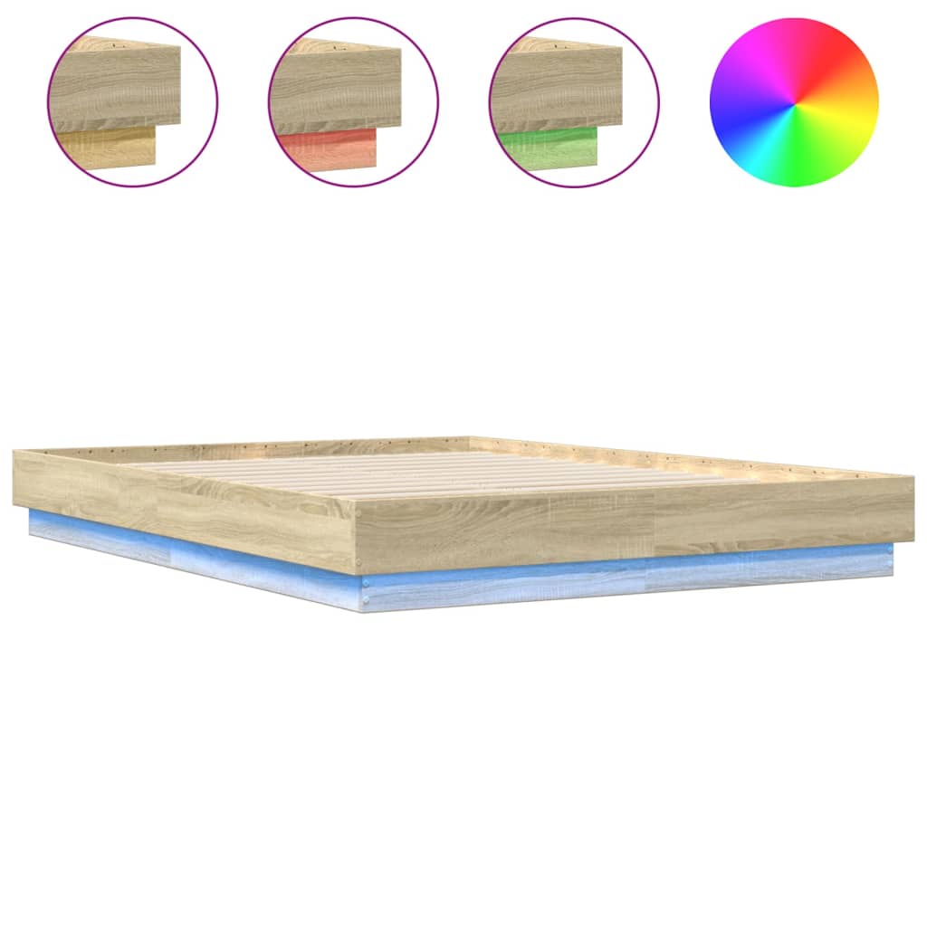 vidaXL Bed Frame with LED without Mattress Sonoma Oak 160x200 cm