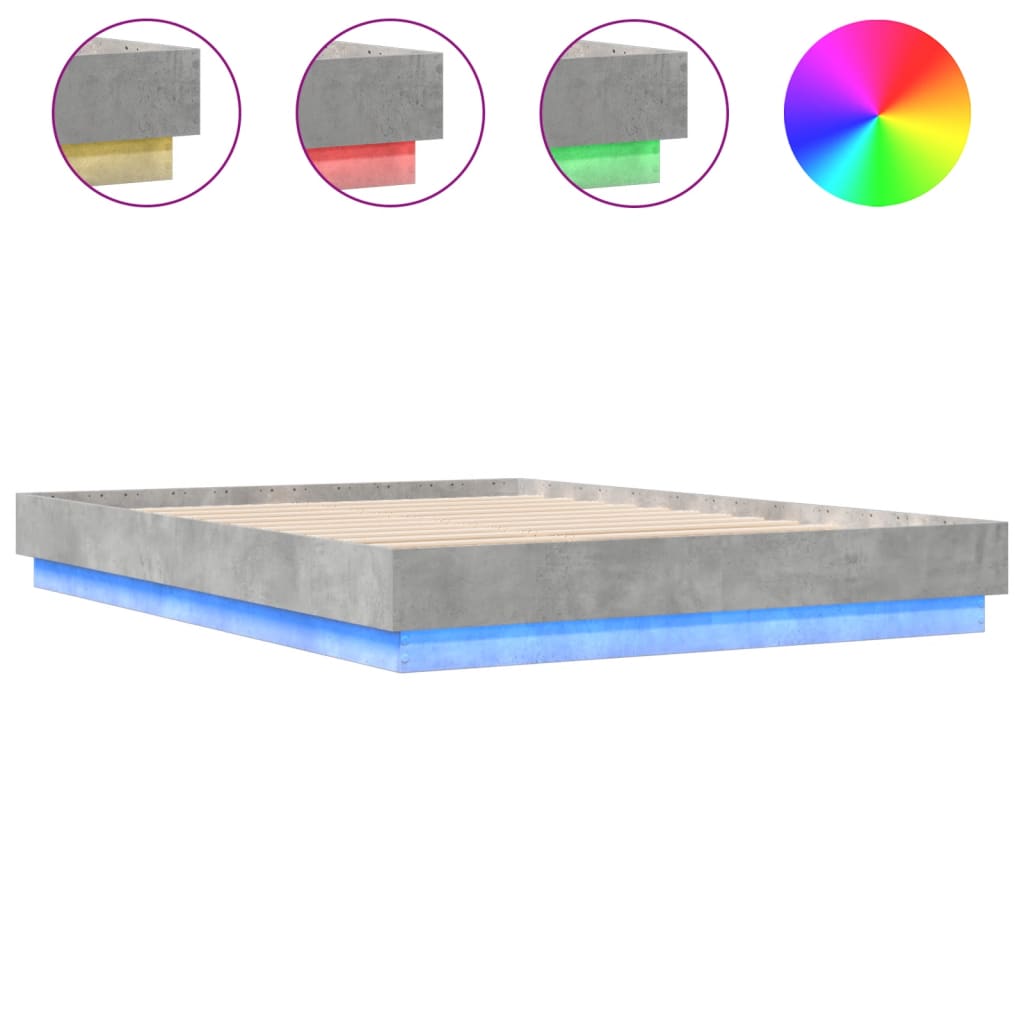 vidaXL Bed Frame with LED without Mattress Concrete Grey 160x200 cm