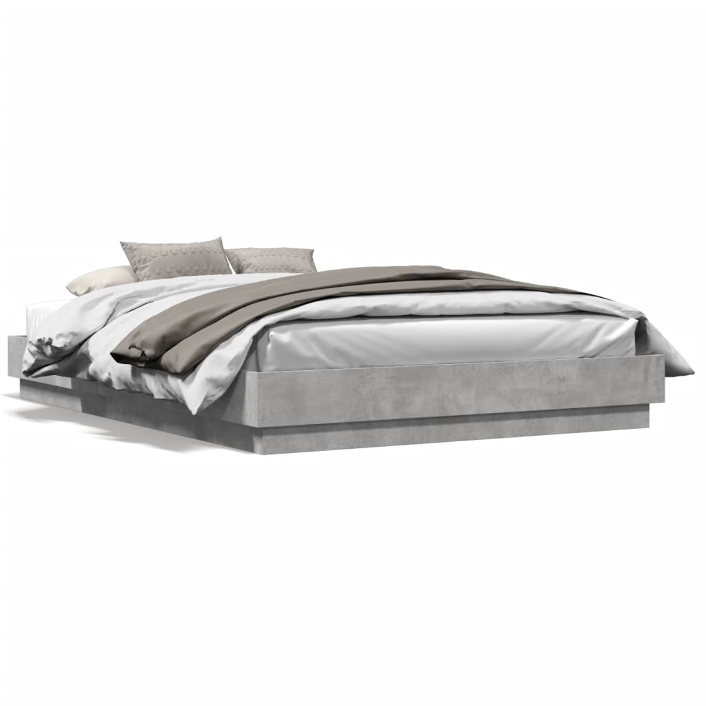 vidaXL Bed Frame with LED without Mattress Concrete Grey 160x200 cm