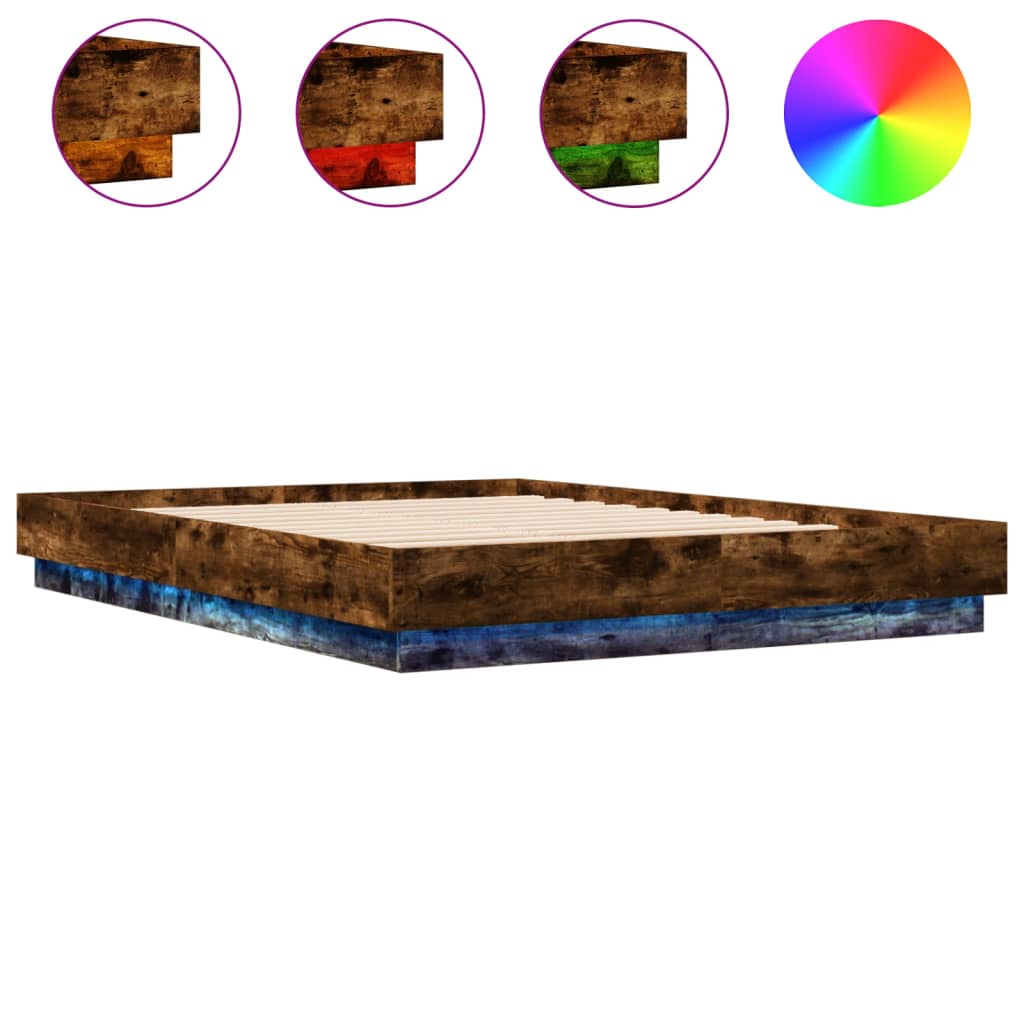 vidaXL Bed Frame with LED without Mattress Smoked Oak 160x200 cm