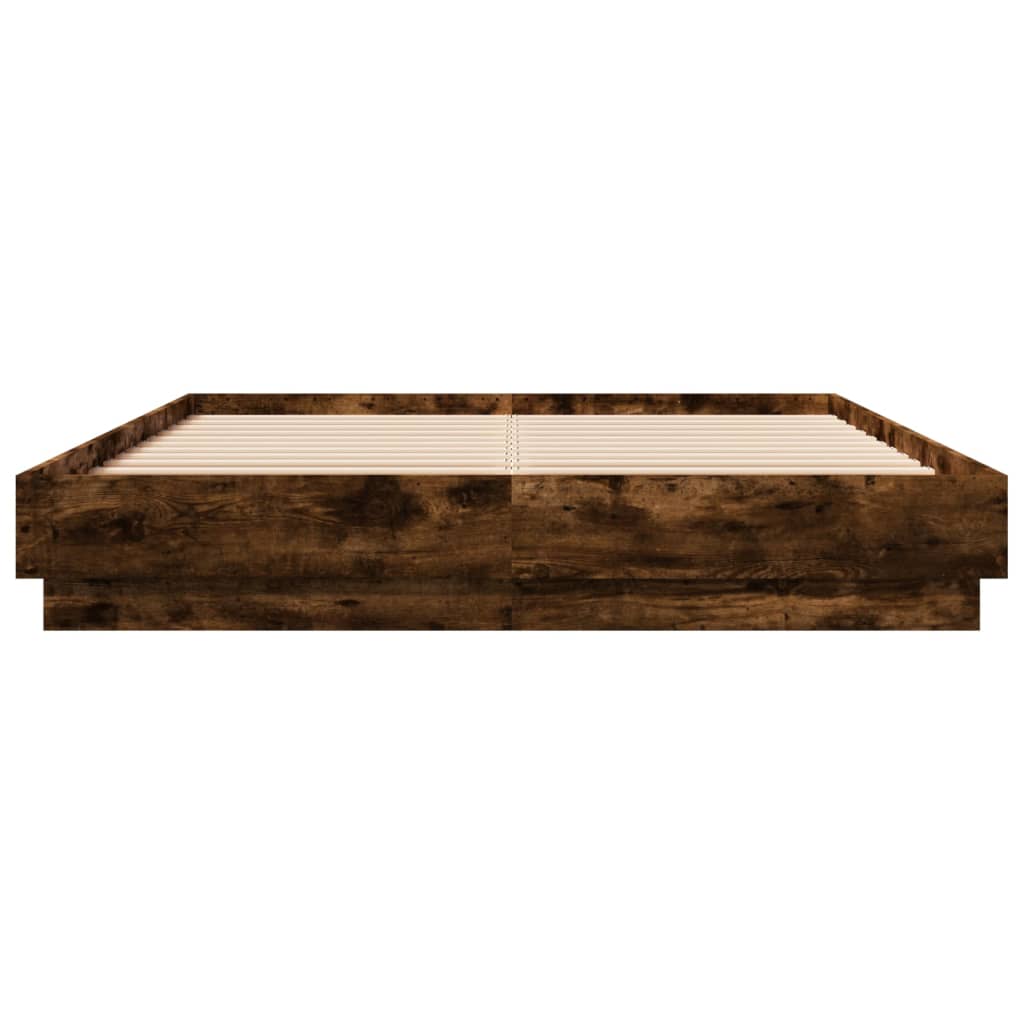 vidaXL Bed Frame with LED without Mattress Smoked Oak 160x200 cm