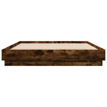 vidaXL Bed Frame with LED without Mattress Smoked Oak 160x200 cm