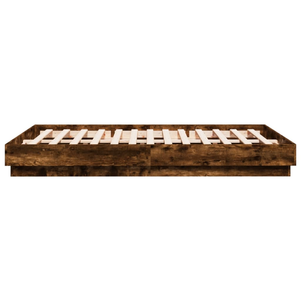 vidaXL Bed Frame with LED without Mattress Smoked Oak 160x200 cm