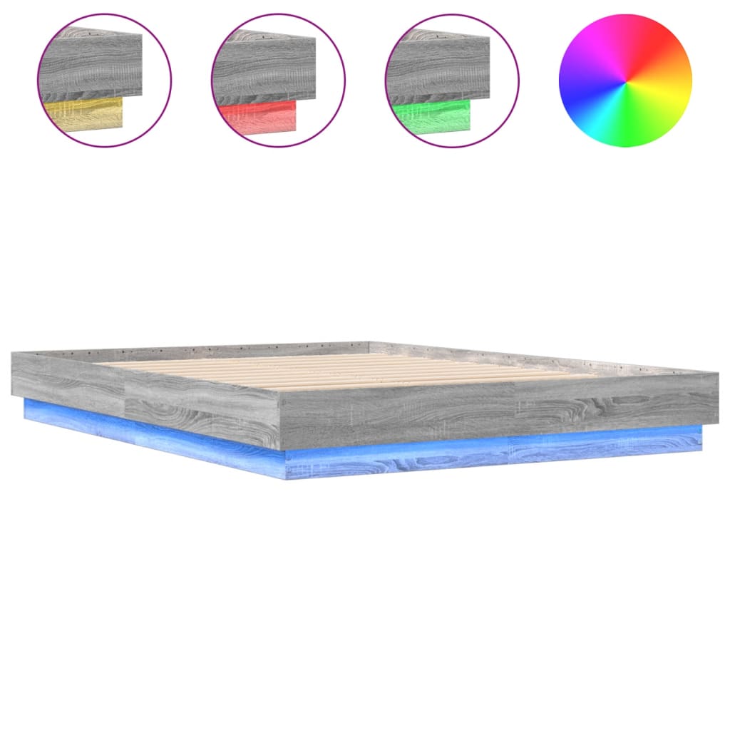 vidaXL Bed Frame with LED without Mattress Grey Sonoma 160x200 cm