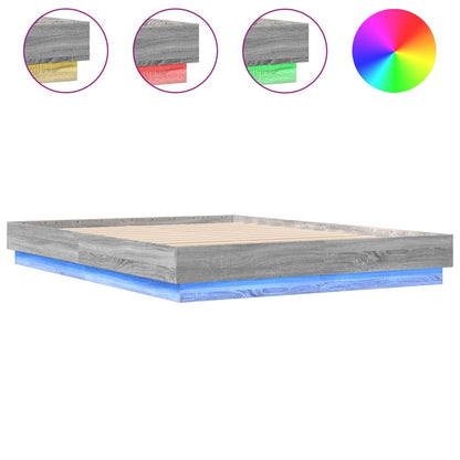vidaXL Bed Frame with LED without Mattress Grey Sonoma 160x200 cm