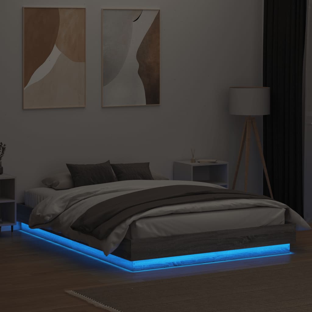 vidaXL Bed Frame with LED without Mattress Grey Sonoma 160x200 cm