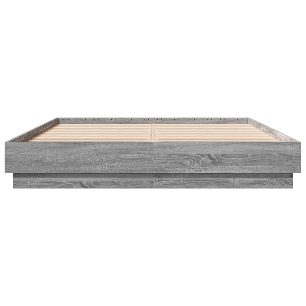 vidaXL Bed Frame with LED without Mattress Grey Sonoma 160x200 cm