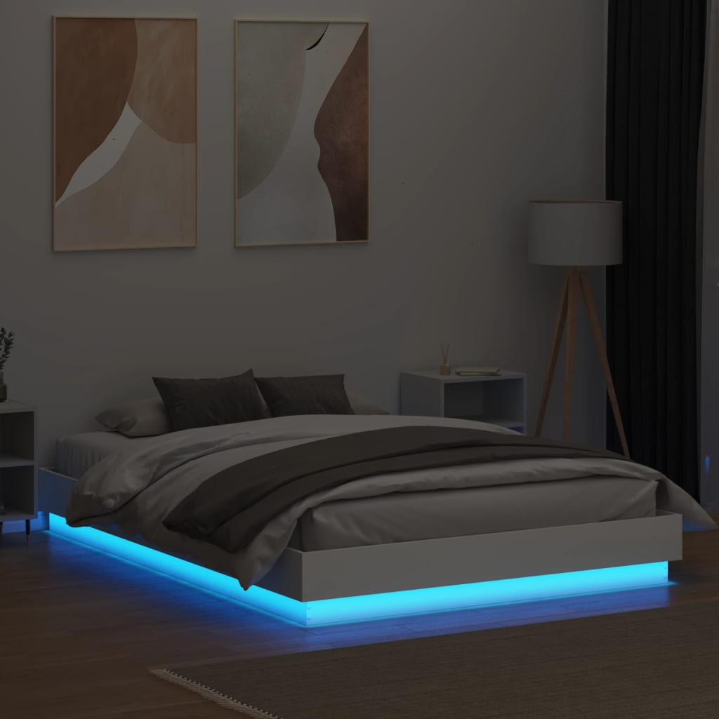 vidaXL Bed Frame with LED without Mattress White 150x200 cm King Size