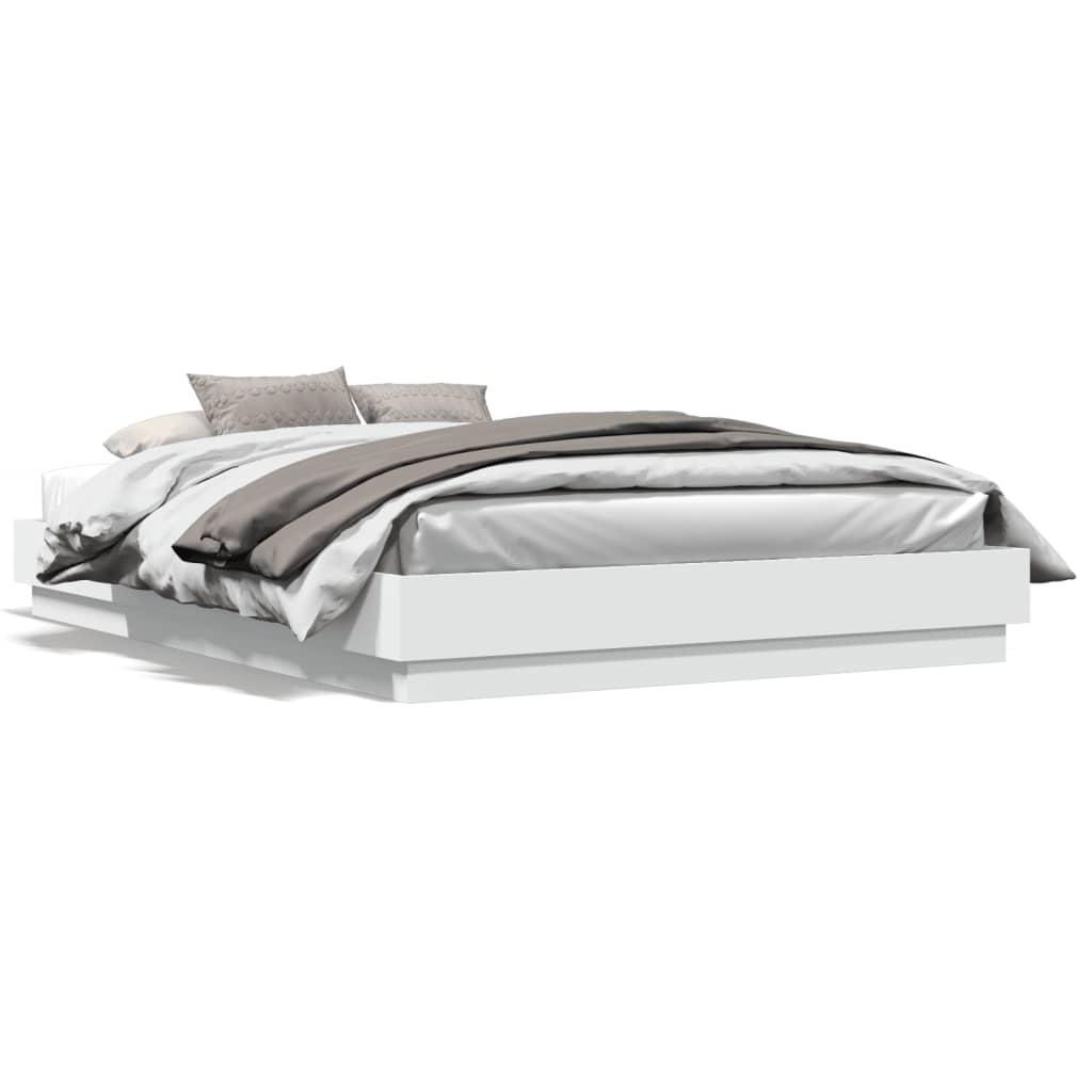 vidaXL Bed Frame with LED without Mattress White 150x200 cm King Size