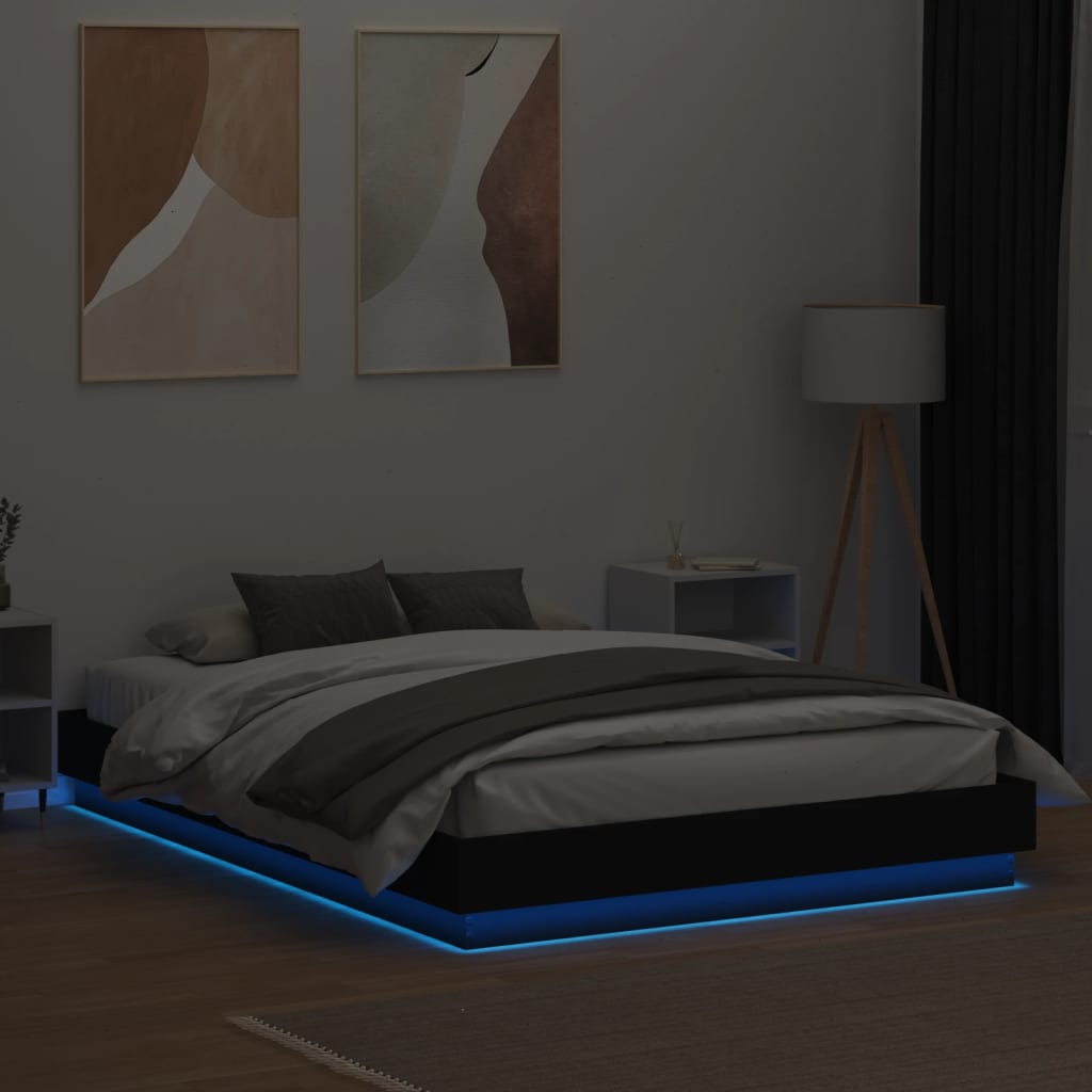 vidaXL Bed Frame with LED without Mattress Black 150x200 cm King Size