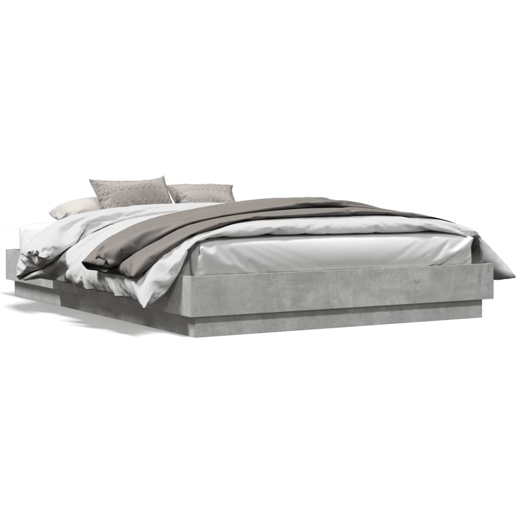 vidaXL Bed Frame with LED without Mattress Concrete Grey 150x200 cm King Size