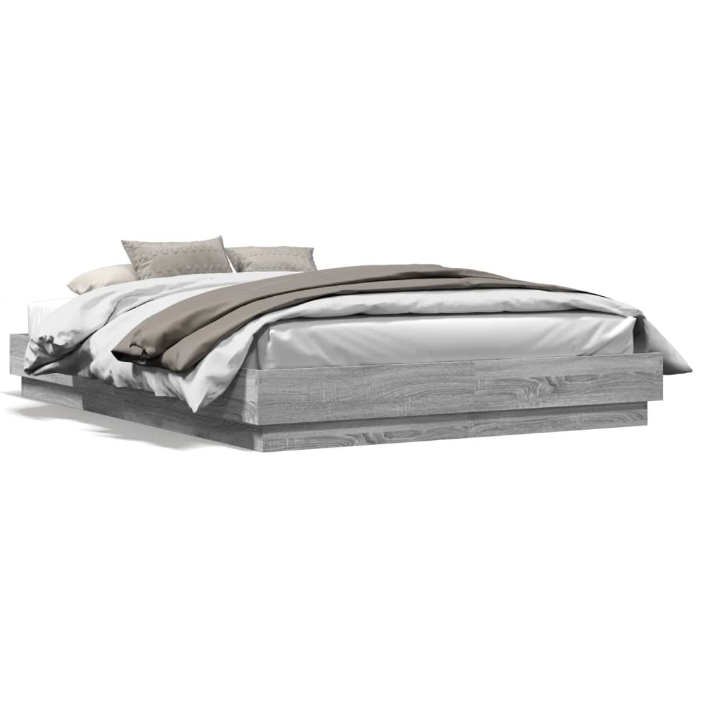 vidaXL Bed Frame with LED without Mattress Grey Sonoma 150x200 cm King Size