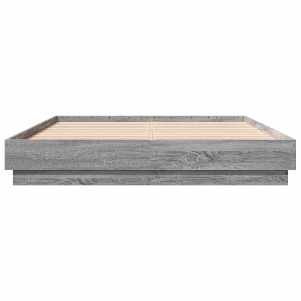 vidaXL Bed Frame with LED without Mattress Grey Sonoma 150x200 cm King Size