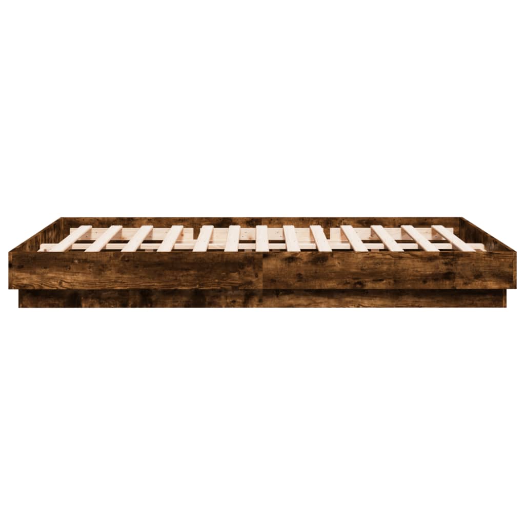 vidaXL Bed Frame with LED without Mattress Smoked Oak 140x200 cm