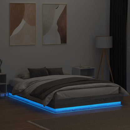vidaXL Bed Frame with LED without Mattress Grey Sonoma 140x200 cm
