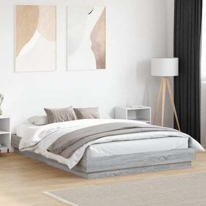vidaXL Bed Frame with LED without Mattress Grey Sonoma 140x200 cm