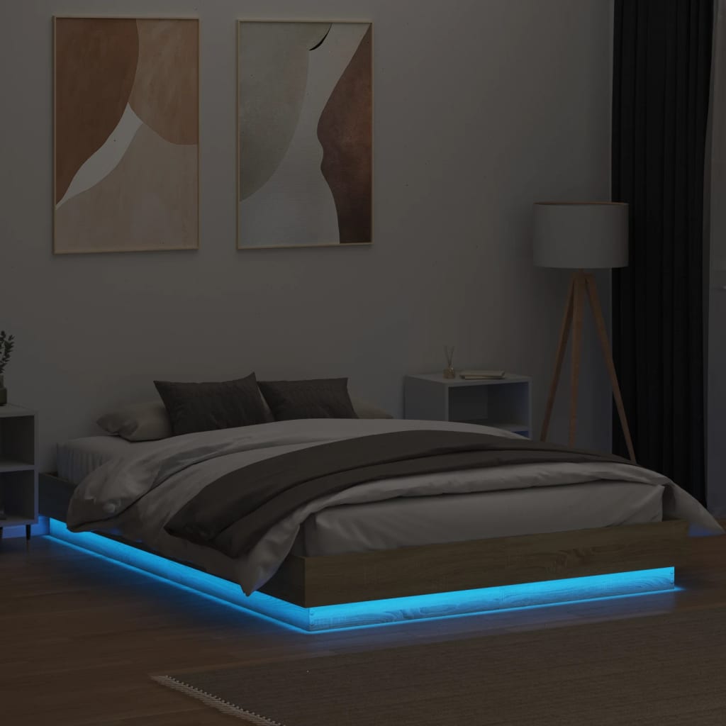 vidaXL Bed Frame with LED without Mattress Sonoma Oak 120x200 cm
