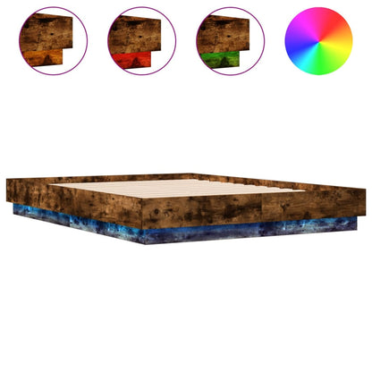 vidaXL Bed Frame with LED without Mattress Smoked Oak 120x190 cm Small Double