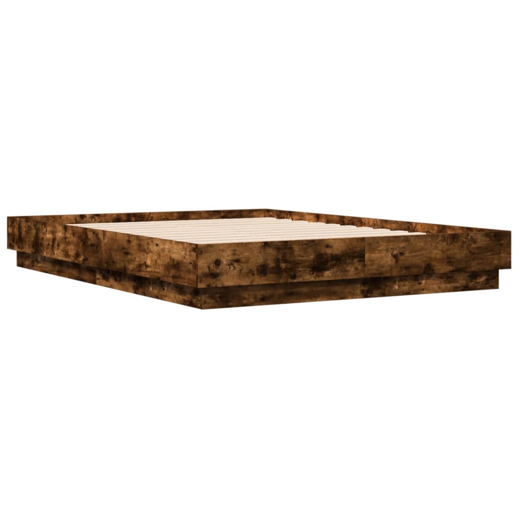 vidaXL Bed Frame with LED without Mattress Smoked Oak 120x190 cm Small Double