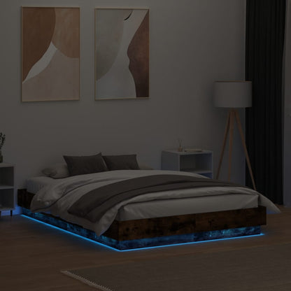 vidaXL Bed Frame with LED without Mattress Smoked Oak 120x190 cm Small Double