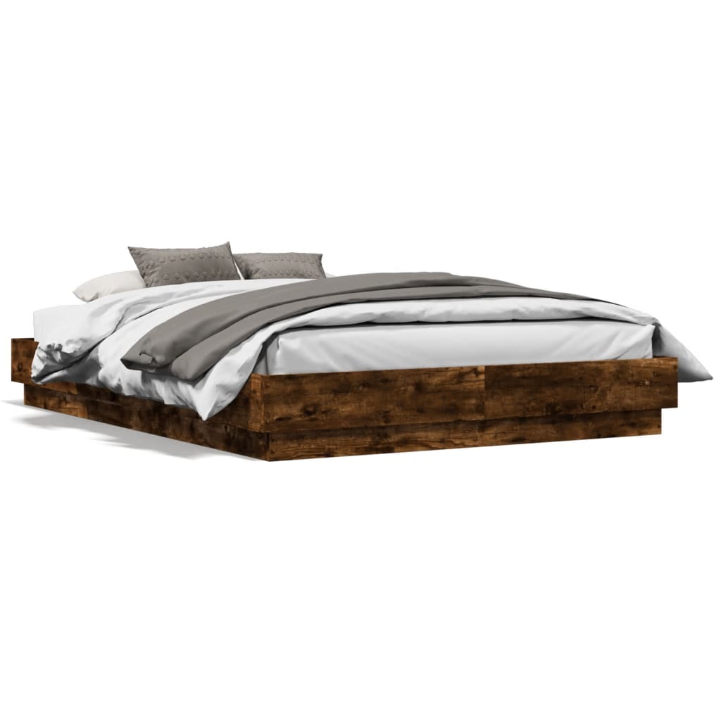 vidaXL Bed Frame with LED without Mattress Smoked Oak 120x190 cm Small Double