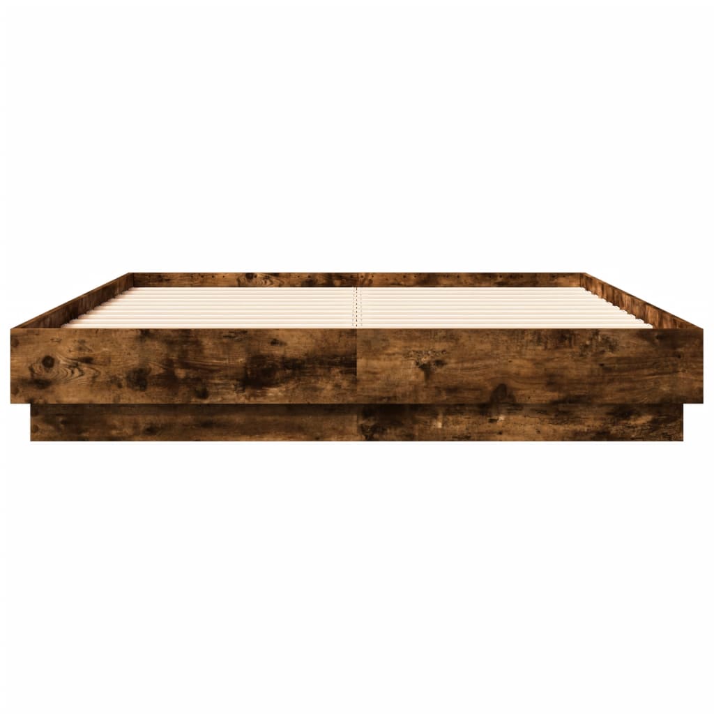 vidaXL Bed Frame with LED without Mattress Smoked Oak 120x190 cm Small Double