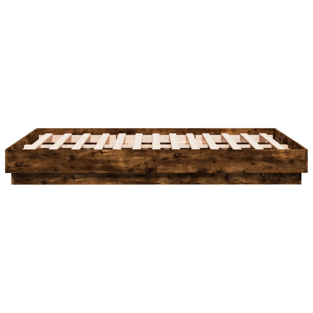vidaXL Bed Frame with LED without Mattress Smoked Oak 120x190 cm Small Double