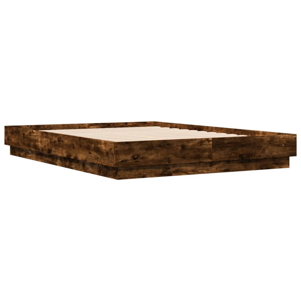 vidaXL Bed Frame with LED without Mattress Smoked Oak 120x190 cm Small Double