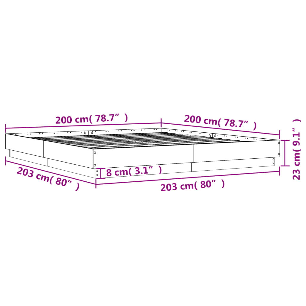 vidaXL Bed Frame | White | Engineered wood | 200x200 cm | Durable | Bed Frame