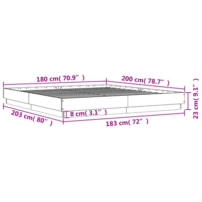 vidaXL Bed Frame without Mattress Grey Sonoma 180x200 cm Super King