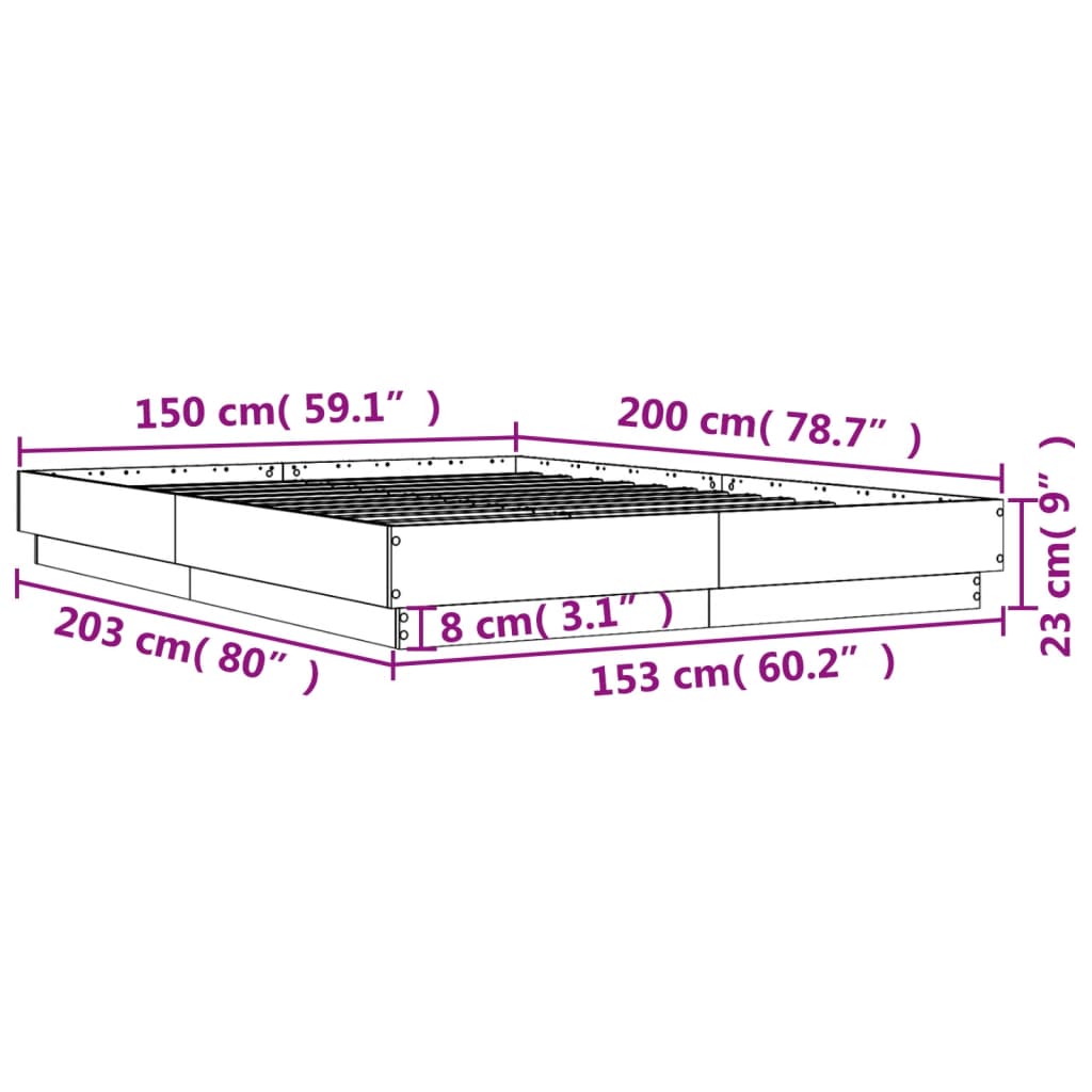 vidaXL Bed Frame without Mattress Sonoma Oak 150x200 cm King Size