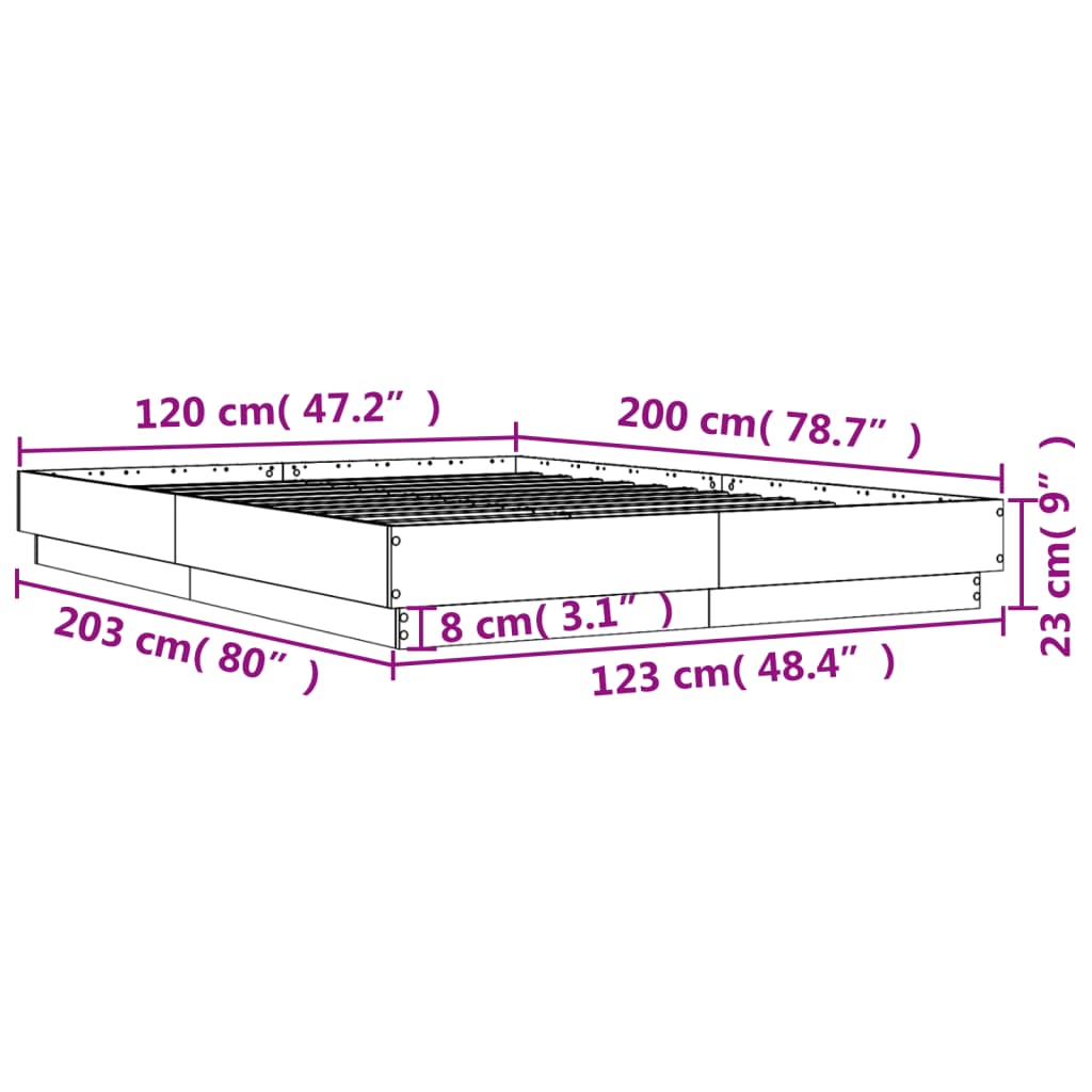 vidaXL Bed Frame | Sonoma oak | Engineered wood | 120x200 cm | Durable