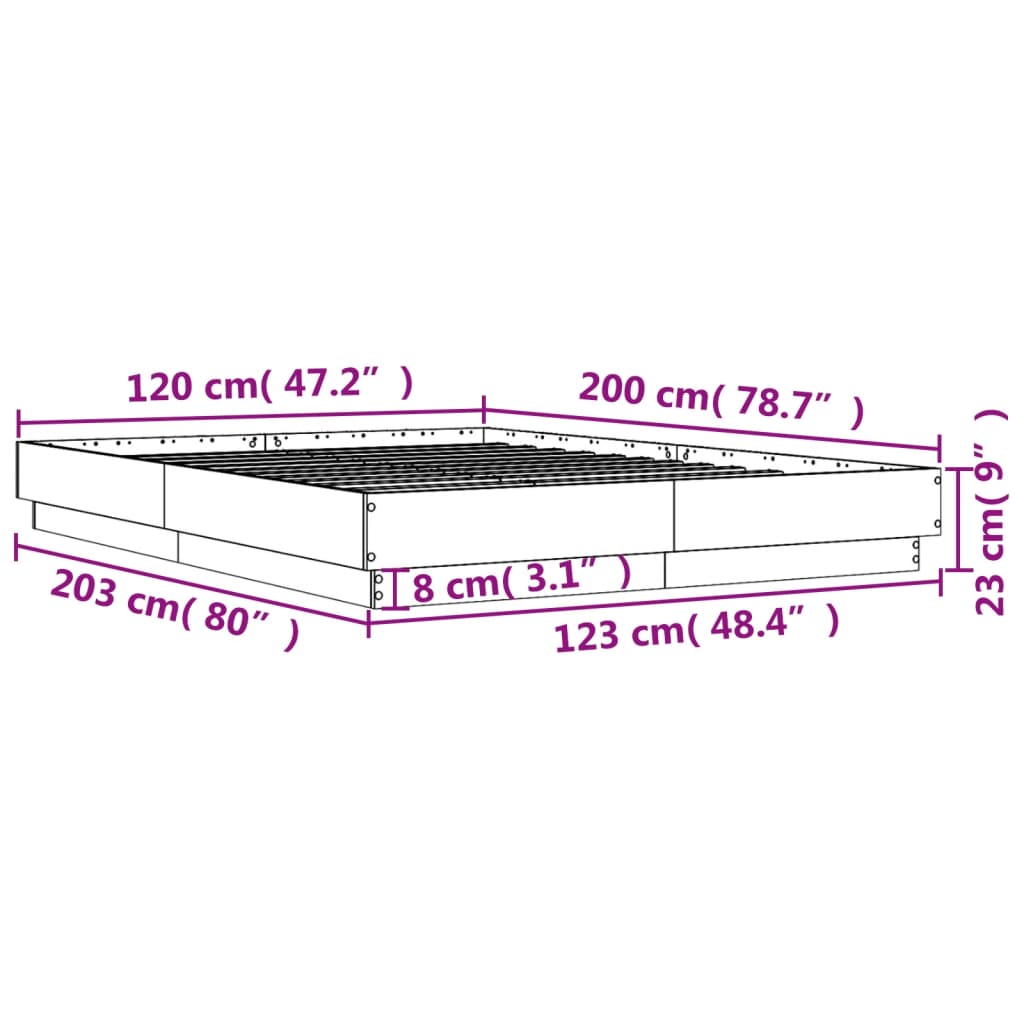 vidaXL Bed Frame without Mattress Concrete Grey 120x200 cm