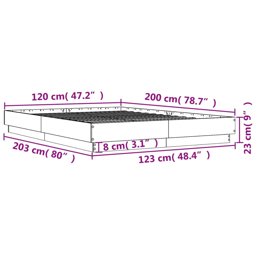 vidaXL Bed Frame | Grey Sonoma | Engineered wood | Double Bed | Bed Frame