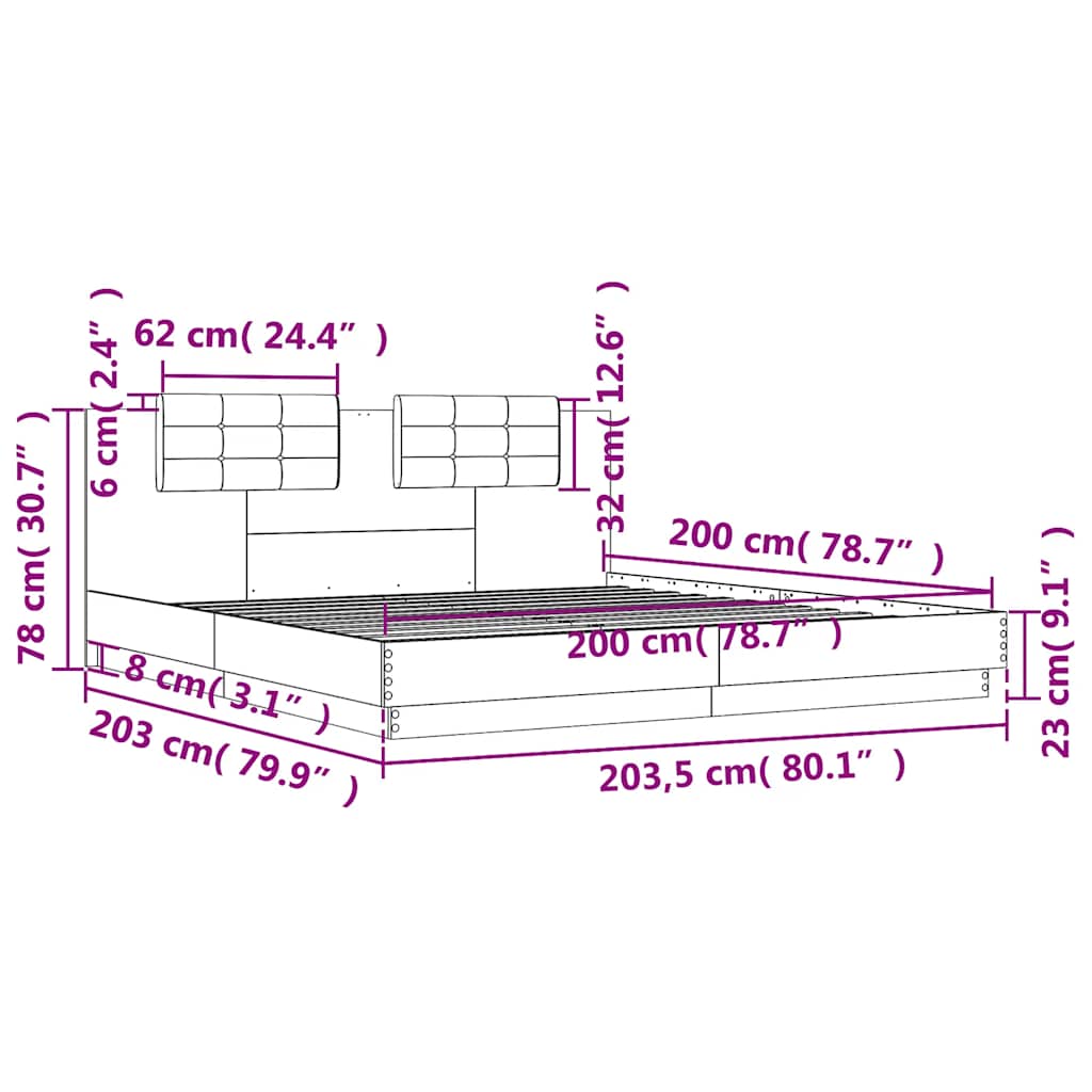 vidaXL Bed Frame without Mattress White 200x200cm