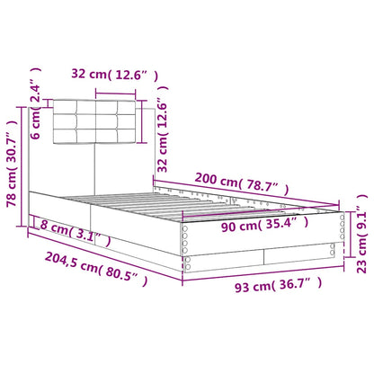 vidaXL Bed Frame without Mattress Smoked Oak 90x200 cm