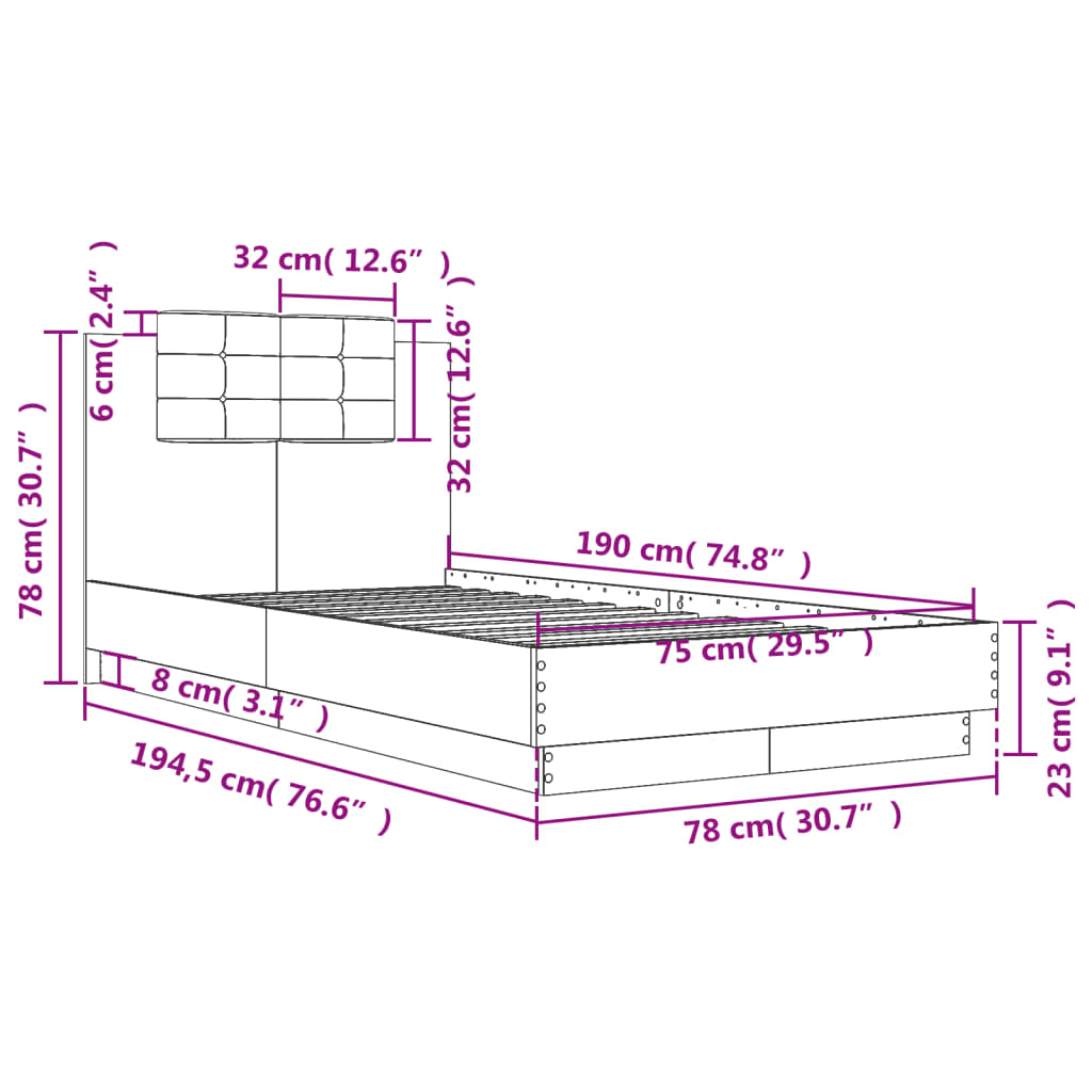 vidaXL Bed Frame without Mattress Smoked Oak 75x190 cm Small Single