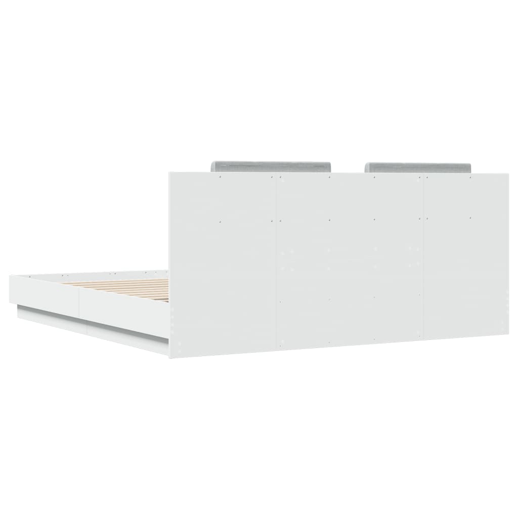 vidaXL Bed Frame | White | Engineered wood | Double | USB-C | Bed Frame