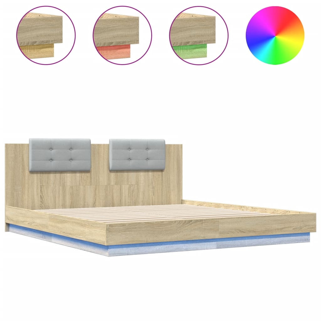 vidaXL Bed Frame | Sonoma oak | Engineered wood, Plywood | 200x200 cm | Modern