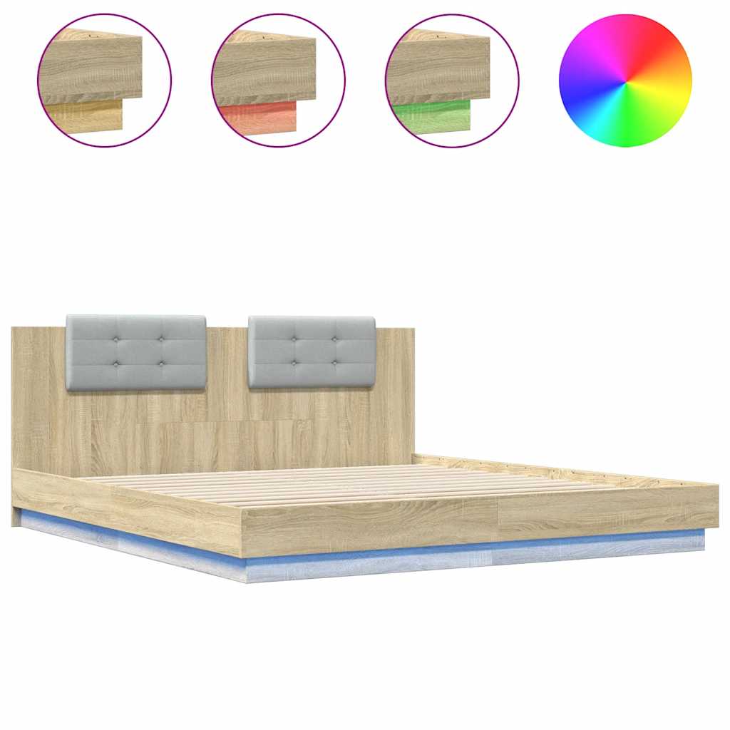 vidaXL Bed Frame with LED without Mattress Sonoma Oak 200x200 cm